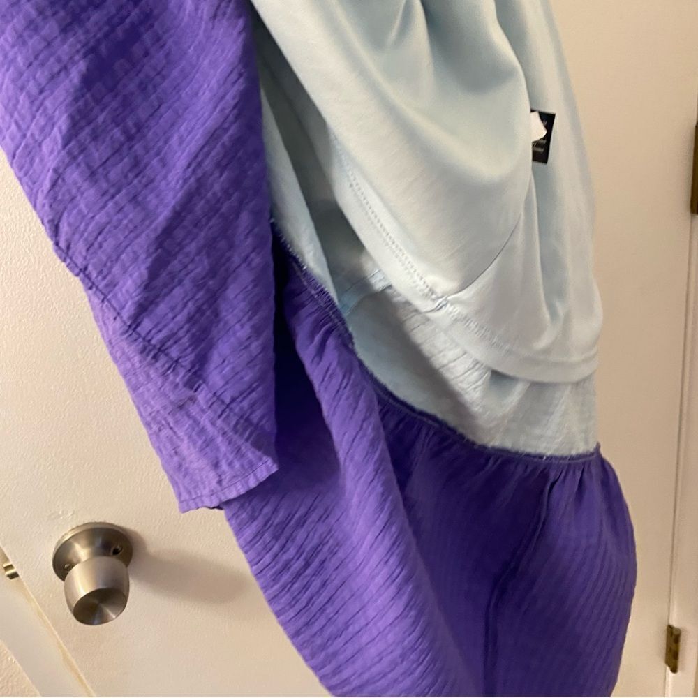 Lane Bryant Tiered Crepe Maxi Dress Blue Colorblock Long Sleeve V-Neck Plus 20P - Picture 7 of 12